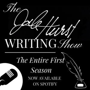 A graphic for The Dale Hurst Writing Show Season 1. The silhouettes of a microphone and quill pen are in the bottom corners.